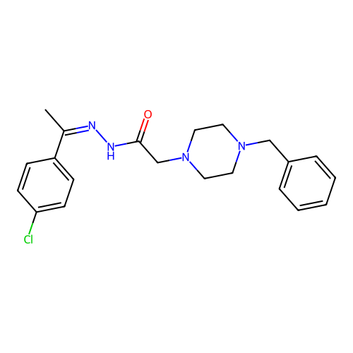 2-(4-benzylpiperazin-1-yl)-N'-[(1Z)-1-(4-chlorophenyl)ethylidene]acetohydrazide structure
