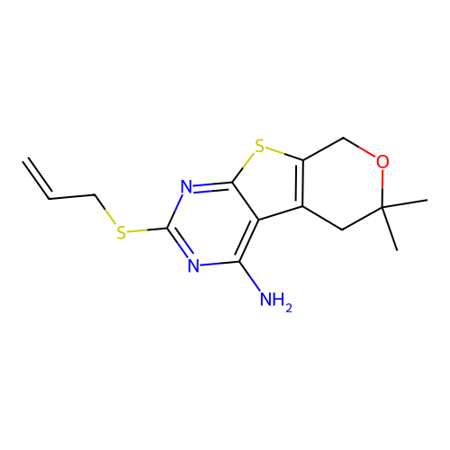 6,6-dimethyl-2-(prop-2-en-1-ylsulfanyl)-5,8-dihydro-6H-pyrano[4',3':4,5]thieno[2,3-d]pyrimidin-4-amine structure
