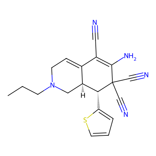 (8R,8aR)-6-amino-2-propyl-8-(thiophen-2-yl)-2,3,8,8a-tetrahydroisoquinoline-5,7,7(1H)-tricarbonitrile structure