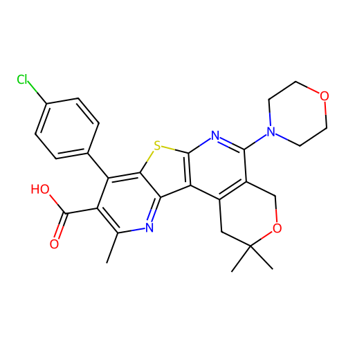 13-(4-chlorophenyl)-4,4,15-trimethyl-8-(morpholin-4-yl)-5-oxa-11-thia-9,16-diazatetracyclo[8.7.0.0^{2,7}.0^{12,17}]heptadeca-1(10),2(7),8,12(17),13,15-hexaene-14-carboxylic acid structure