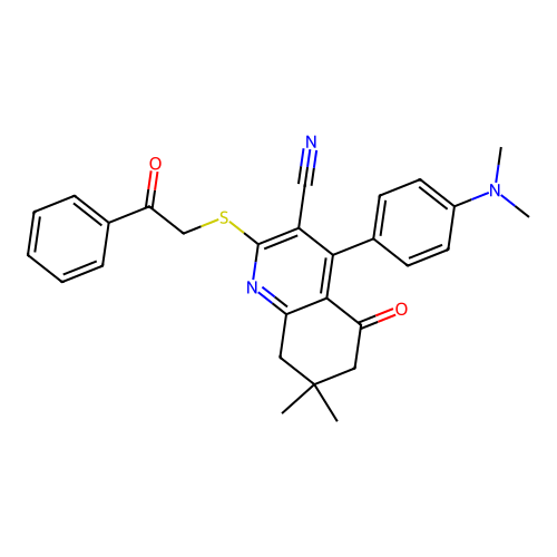 4-(4-(dimethylamino)phenyl)-7,7-dimethyl-5-oxo-2-((2-oxo-2-phenylethyl)thio)-5,6,7,8-tetrahydroquinoline-3-carbonitrile structure