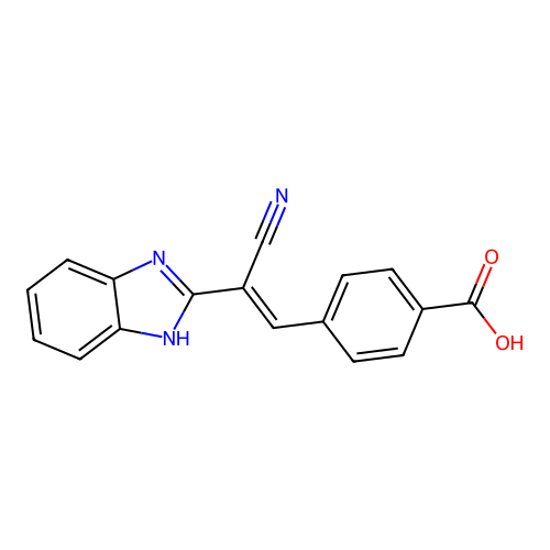 4-[(E)-2-(1H-benzimidazol-2-yl)-2-cyanoethenyl]benzoic acid structure