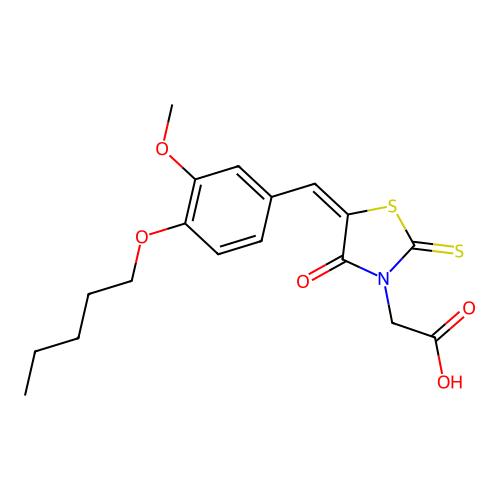 {(5E)-5-[3-methoxy-4-(pentyloxy)benzylidene]-4-oxo-2-thioxo-1,3-thiazolidin-3-yl}acetic acid structure