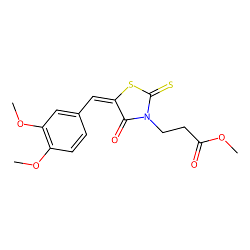 (E)-methyl 3-(5-(3,4-dimethoxybenzylidene)-4-oxo-2-thioxothiazolidin-3-yl)propanoate structure