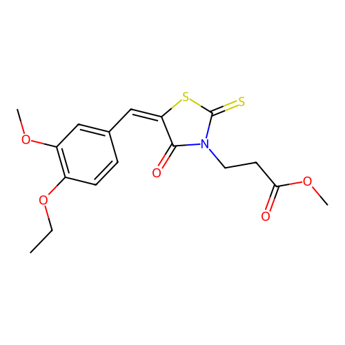 (E)-methyl 3-(5-(4-ethoxy-3-methoxybenzylidene)-4-oxo-2-thioxothiazolidin-3-yl)propanoate structure