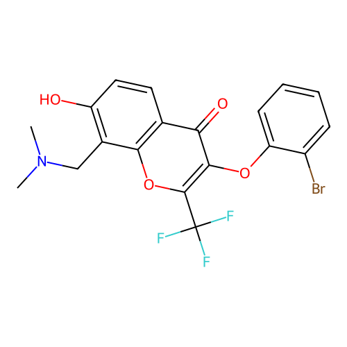 3-(2-bromophenoxy)-8-((dimethylamino)methyl)-7-hydroxy-2-(trifluoromethyl)-4H-chromen-4-one structure