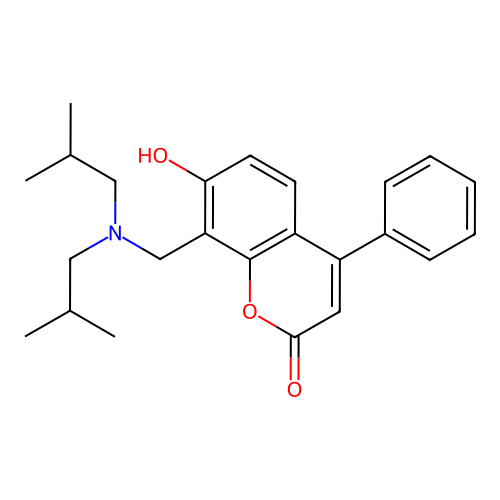 8-{[bis(2-methylpropyl)amino]methyl}-7-hydroxy-4-phenyl-2H-chromen-2-one structure