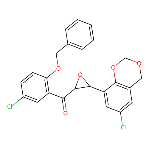 [2-(benzyloxy)-5-chlorophenyl][3-(6-chloro-4H-1,3-benzodioxin-8-yl)oxiran-2-yl]methanone structure