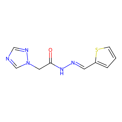 N'-[(E)-thiophen-2-ylmethylidene]-2-(1H-1,2,4-triazol-1-yl)acetohydrazide structure