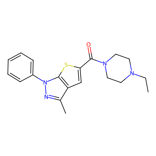 (4-ethylpiperazin-1-yl)(3-methyl-1-phenyl-1H-thieno[2,3-c]pyrazol-5-yl)methanone structure