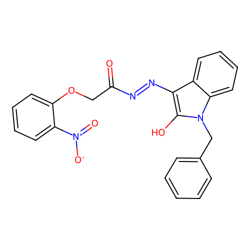N'-[(3Z)-1-benzyl-2-oxo-1,2-dihydro-3H-indol-3-ylidene]-2-(2-nitrophenoxy)acetohydrazide structure