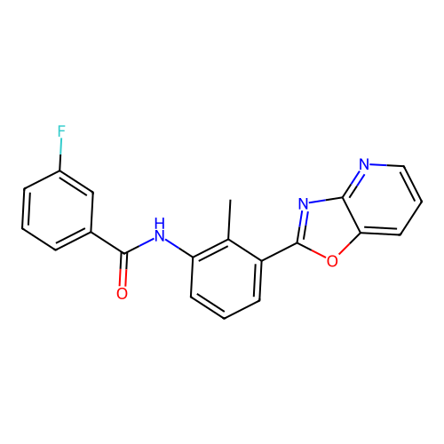 3-fluoro-N-[2-methyl-3-([1,3]oxazolo[4,5-b]pyridin-2-yl)phenyl]benzamide structure