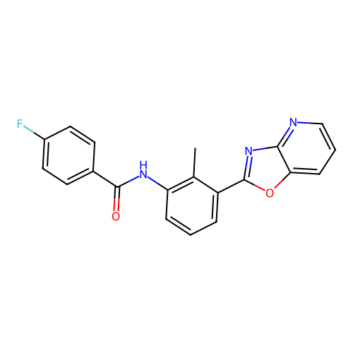 4-fluoro-N-[2-methyl-3-([1,3]oxazolo[4,5-b]pyridin-2-yl)phenyl]benzamide structure