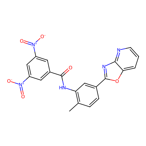 N-[2-methyl-5-([1,3]oxazolo[4,5-b]pyridin-2-yl)phenyl]-3,5-dinitrobenzamide structure