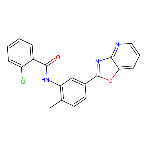2-chloro-N-[2-methyl-5-([1,3]oxazolo[4,5-b]pyridin-2-yl)phenyl]benzamide structure