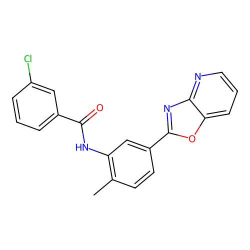 3-chloro-N-[2-methyl-5-([1,3]oxazolo[4,5-b]pyridin-2-yl)phenyl]benzamide structure