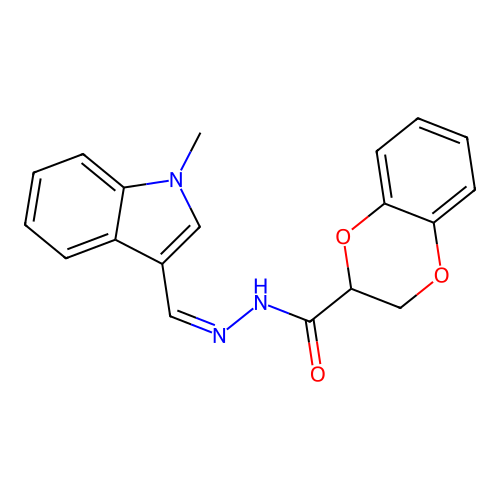 N'-[(1-methyl-1H-indol-3-yl)methylene]-2,3-dihydro-1,4-benzodioxine-2-carbohydrazide structure