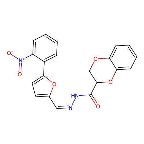 N'-{[5-(2-nitrophenyl)-2-furyl]methylene}-2,3-dihydro-1,4-benzodioxine-2-carbohydrazide structure