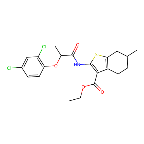 ethyl 2-{[2-(2,4-dichlorophenoxy)propanoyl]amino}-6-methyl-4,5,6,7-tetrahydro-1-benzothiophene-3-carboxylate structure