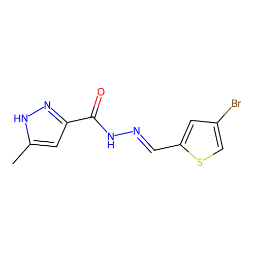 N'-[(E)-(4-bromothiophen-2-yl)methylidene]-3-methyl-1H-pyrazole-5-carbohydrazide structure