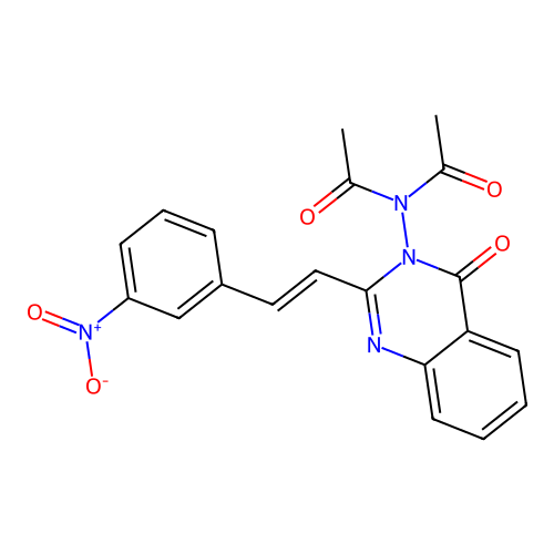 N-acetyl-N-(2-(2-{3-nitrophenyl}vinyl)-4-oxo-3(4H)-quinazolinyl)acetamide structure