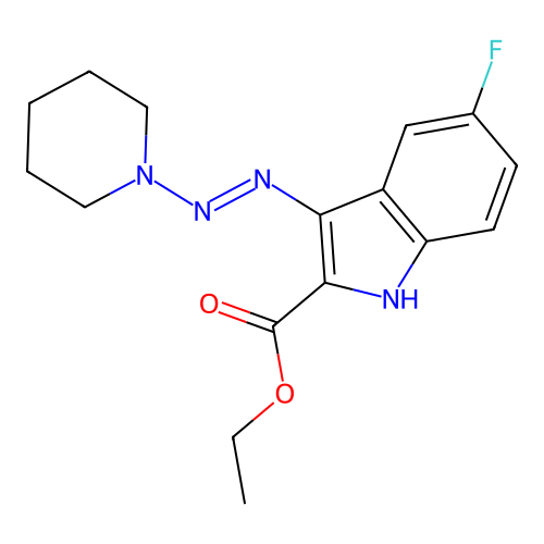 ethyl 5-fluoro-3-[(E)-piperidin-1-yldiazenyl]-1H-indole-2-carboxylate structure