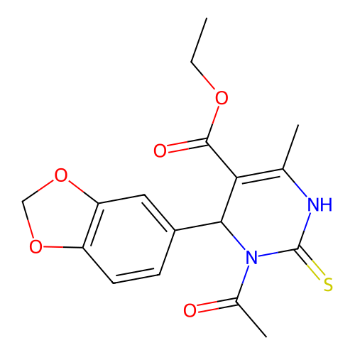 ethyl 3-acetyl-4-(1,3-benzodioxol-5-yl)-6-methyl-2-sulfanylidene-1,4-dihydropyrimidine-5-carboxylate structure