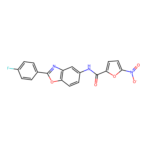 N-[2-(4-fluorophenyl)-1,3-benzoxazol-5-yl]-5-nitrofuran-2-carboxamide structure