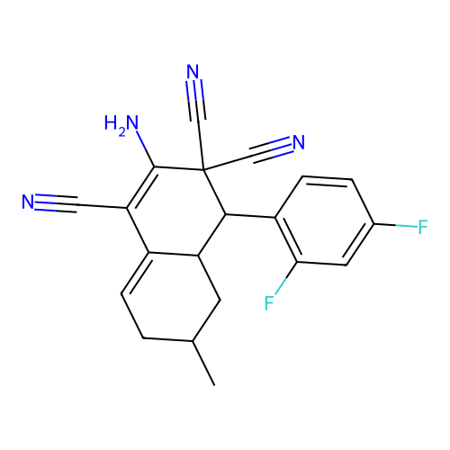 2-amino-4-(2,4-difluorophenyl)-6-methyl-4a,5,6,7-tetrahydro-4H-naphthalene-1,3,3-tricarbonitrile structure