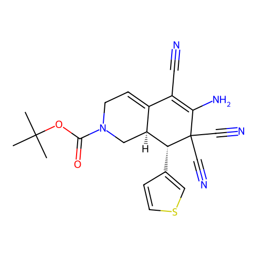 (8R,8aR)-tert-butyl 6-amino-5,7,7-tricyano-8-(thiophen-3-yl)-1,7,8,8a-tetrahydroisoquinoline-2(3H)-carboxylate structure