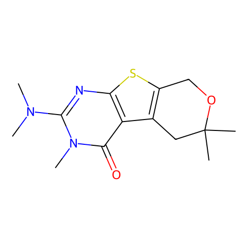 2-(dimethylamino)-3,6,6-trimethyl-5,6-dihydro-3H-pyrano[4',3':4,5]thieno[2,3-d]pyrimidin-4(8H)-one structure