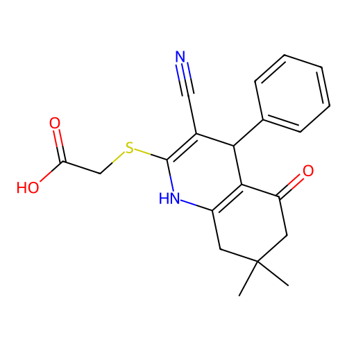 2-[(3-cyano-7,7-dimethyl-5-oxo-4-phenyl-1,4,6,8-tetrahydroquinolin-2-yl)sulfanyl]acetic Acid structure