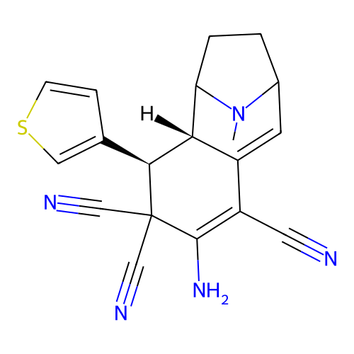(4S,4aS)-2-amino-10-methyl-4-(thiophen-3-yl)-4,4a,5,6,7,8-hexahydro-3H-5,8-epiminobenzo[7]annulene-1,3,3-tricarbonitrile structure
