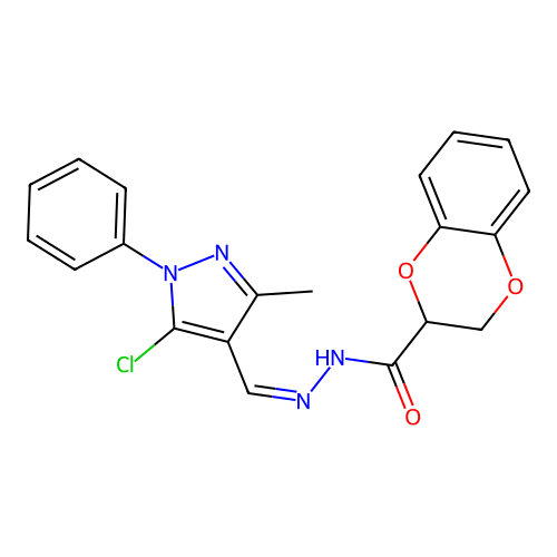(Z)-N'-((5-chloro-3-methyl-1-phenyl-1H-pyrazol-4-yl)methylene)-2,3-dihydrobenzo[b][1,4]dioxine-2-carbohydrazide structure