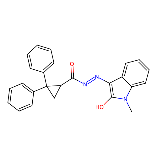 (Z)-N'-(1-methyl-2-oxoindolin-3-ylidene)-2,2-diphenylcyclopropanecarbohydrazide structure