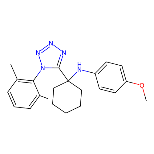 N-(1-(1-(2,6-dimethylphenyl)-1H-tetrazol-5-yl)cyclohexyl)-4-methoxyaniline structure