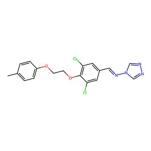 N-[(E)-{3,5-dichloro-4-[2-(4-methylphenoxy)ethoxy]phenyl}methylidene]-4H-1,2,4-triazol-4-amine structure