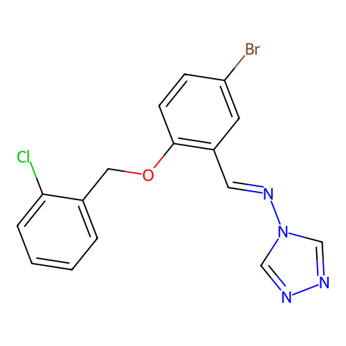 N-[(E)-{5-bromo-2-[(2-chlorobenzyl)oxy]phenyl}methylidene]-4H-1,2,4-triazol-4-amine structure