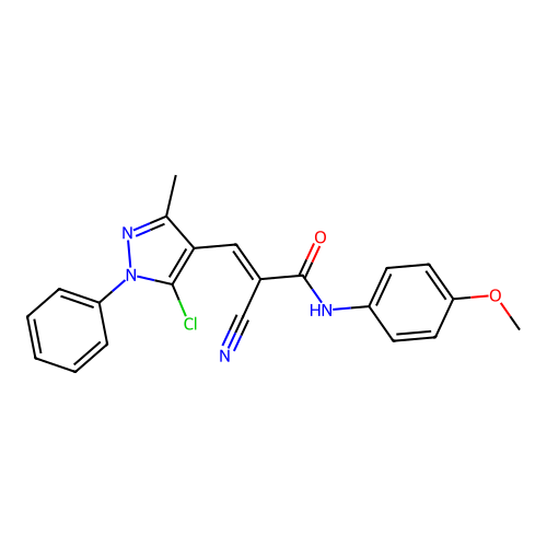 (E)-3-(5-chloro-3-methyl-1-phenylpyrazol-4-yl)-2-cyano-N-(4-methoxyphenyl)prop-2-enamide structure