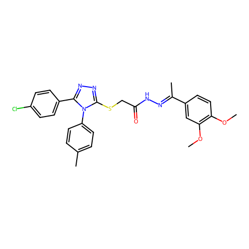 2-{[5-(4-chlorophenyl)-4-(4-methylphenyl)-4H-1,2,4-triazol-3-yl]sulfanyl}-N'-[(1E)-1-(3,4-dimethoxyphenyl)ethylidene]acetohydrazide structure