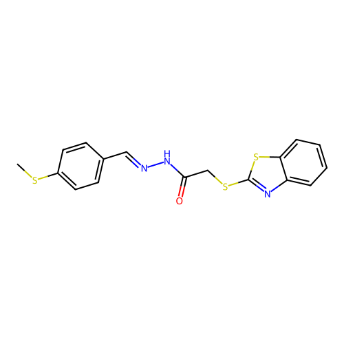2-(1,3-benzothiazol-2-ylsulfanyl)-N'-{(E)-[4-(methylsulfanyl)phenyl]methylidene}acetohydrazide structure