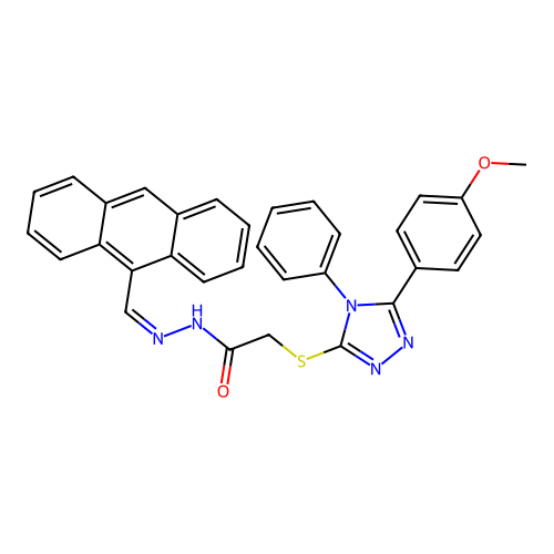 (Z)-N'-(anthracen-9-ylmethylene)-2-((5-(4-methoxyphenyl)-4-phenyl-4H-1,2,4-triazol-3-yl)thio)acetohydrazide structure