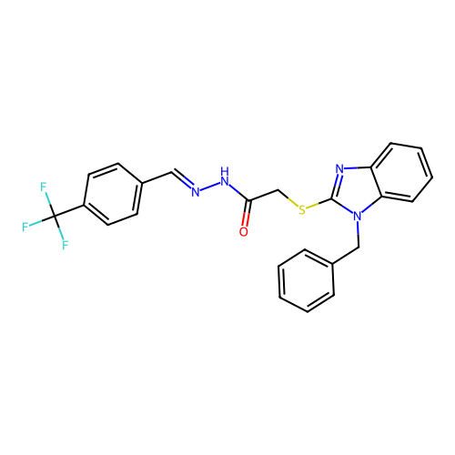 2-[(1-benzyl-1H-benzimidazol-2-yl)sulfanyl]-N'-{(E)-[4-(trifluoromethyl)phenyl]methylidene}acetohydrazide structure