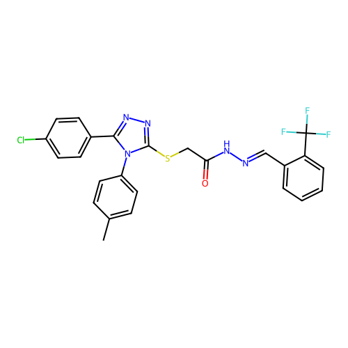 2-{[5-(4-chlorophenyl)-4-(4-methylphenyl)-4H-1,2,4-triazol-3-yl]sulfanyl}-N'-{(E)-[2-(trifluoromethyl)phenyl]methylidene}acetohydrazide structure