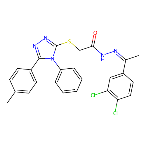 (Z)-N'-(1-(3,4-dichlorophenyl)ethylidene)-2-((4-phenyl-5-(p-tolyl)-4H-1,2,4-triazol-3-yl)thio)acetohydrazide structure
