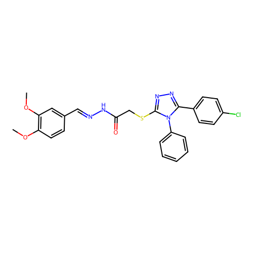 2-{[5-(4-chlorophenyl)-4-phenyl-4H-1,2,4-triazol-3-yl]sulfanyl}-N'-[(E)-(3,4-dimethoxyphenyl)methylidene]acetohydrazide structure