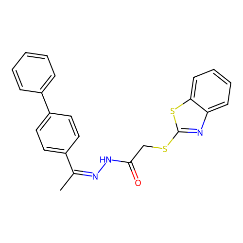 (Z)-N'-(1-([1,1'-biphenyl]-4-yl)ethylidene)-2-(benzo[d]thiazol-2-ylthio)acetohydrazide structure