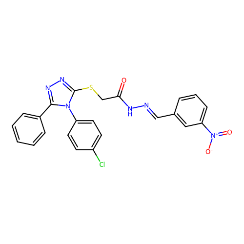 2-{[4-(4-chlorophenyl)-5-phenyl-4H-1,2,4-triazol-3-yl]sulfanyl}-N'-[(E)-(3-nitrophenyl)methylidene]acetohydrazide structure