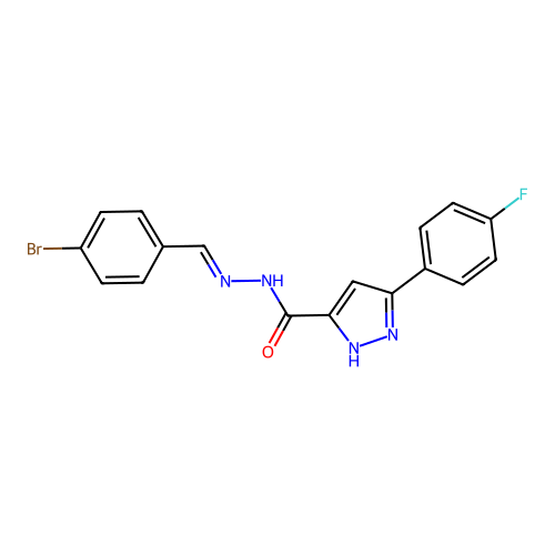 (E)-N'-(4-bromobenzylidene)-3-(4-fluorophenyl)-1H-pyrazole-5-carbohydrazide structure
