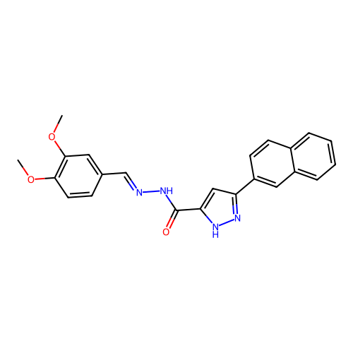(E)-N'-(3,4-dimethoxybenzylidene)-3-(naphthalen-2-yl)-1H-pyrazole-5-carbohydrazide structure